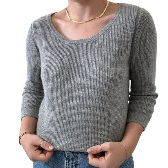 Calvin Klein Exclusive Womens Light Gray Waffle Knit 100% Cashmere Soft Sweater - Picture 8 of 8